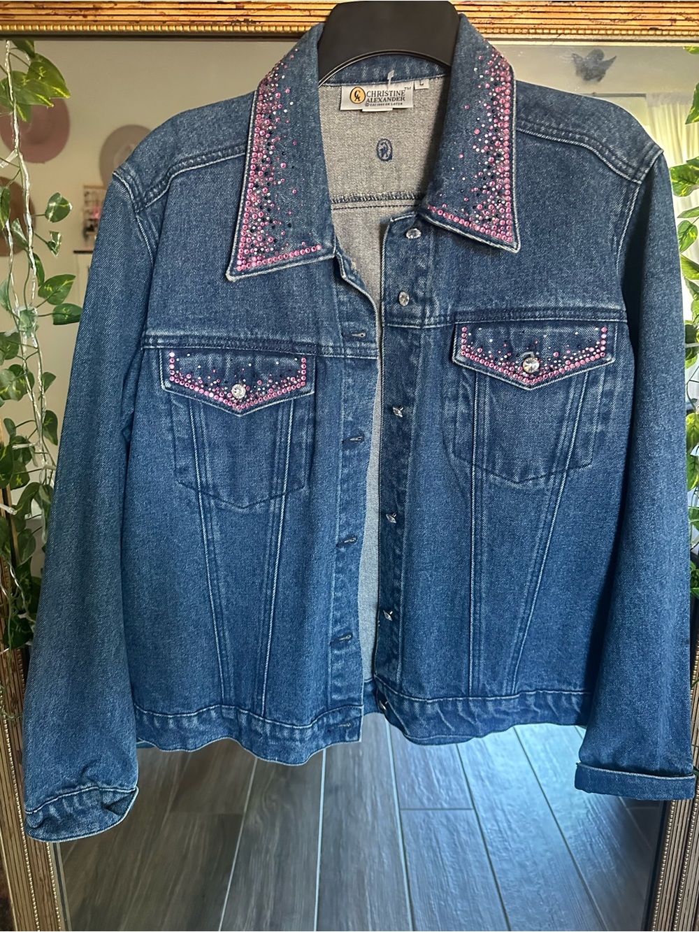 Christine Alexander Blue Denim Jacket with Pink Crystal Trim